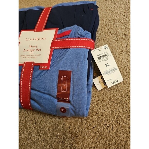 Club Room Men's Holiday Graphic TShirt & Pajama Shorts Set Blue Tropical Palm XL - Picture 3 of 5